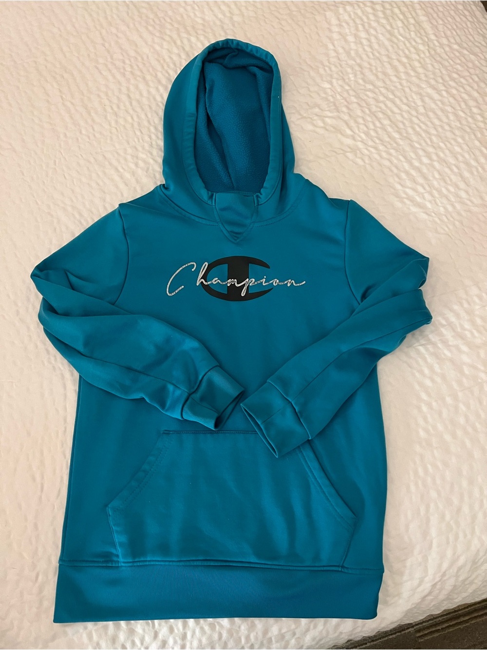 Champion Teal Hooded Sweatshirt with Black Logo